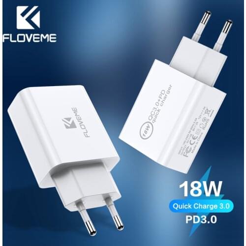 FLOVEME 18W PD 3.0 Dual Port Quick Charge 3.0 Phone Charger For iPhone Samsung QC 3.0 Mobile Phone Charger Fast Charging