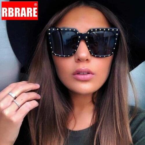 RBRARE Oversized Square Sunglasses Women Men 2021 Luxury Brand Retro Pink Frame Glasses Vintage Metal Rivet Gothic Okulary