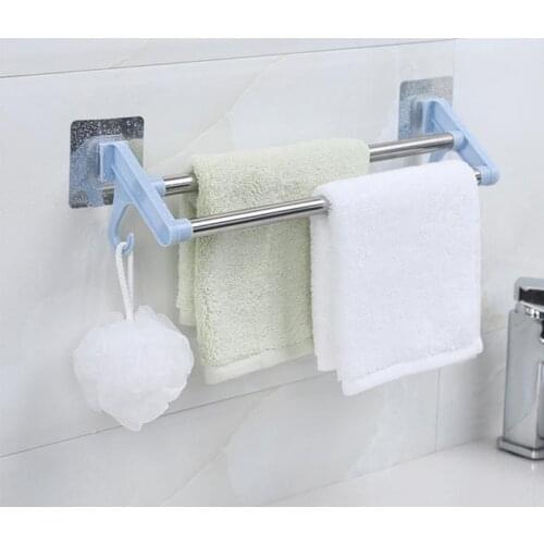 Towel Racks Double Sticks Holders Stainless Steel Wall-mounted Towel Rail Rack Bathroom Kitchen Punch-free Storage Shelf