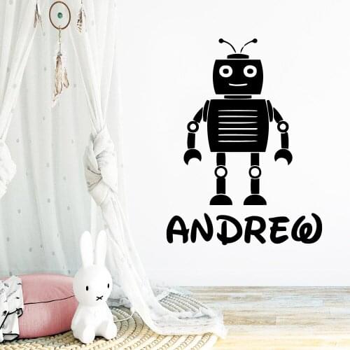 Lovely Robot Custom Name Removable Pvc Wall Stickers For Childrens Room Vinyl Art Decals Wallpaper Decals