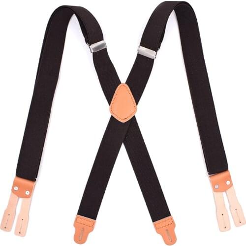 Vintage Leather Suspenders Braces for Men Casual Formal X Back Button End Heavy Duty Trousers Straps Bretelles Tirantes Hombrer