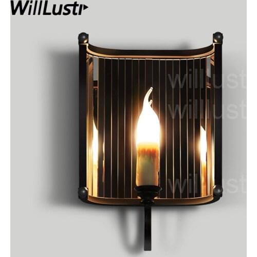 Vintage iron candle wall sconce wall lamp mirror reflected lighting fixture bedside light loft stock cellar basement shop bar