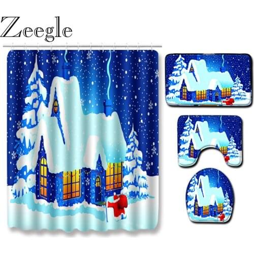 Zeegle Waterproof Bathroom Curtain Shower Curtain Anti-slip Toilet Rug Washable Bathroom Carpet Absorbent Foot Mat Bath Mat Set