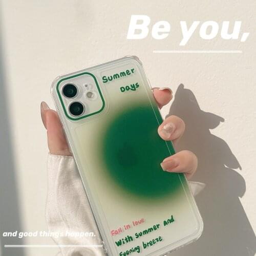 Green Ins Style Phone Case for Iphone 12 11promax Mobile Back Cover 11 Smartphone Coque Clear Cases Gradient Color Funda