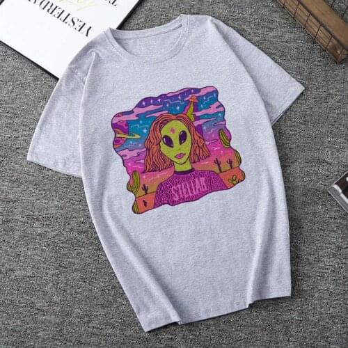 Harajuku Women 2020 Streetwear ET Alien Print T-shirt Tops Korean Style Vintage Tshirt Gothic Woman Kawaii Women gray Clothes
