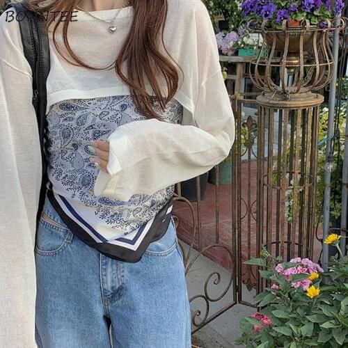 T-Shirts Women Summer Hot Sale Baggy Leisure Popular Simple All-match Sheer Students Designer Ins Long Sleeve Sexy Ladies Tops