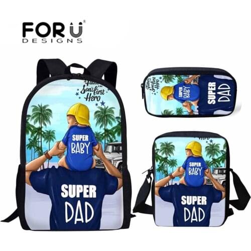 FORUDESIGNS Women Backpacks Super Dad&Baby Printing Shoulder Bagpack Children 3pcs/set School Backpack Girls School Rucksack