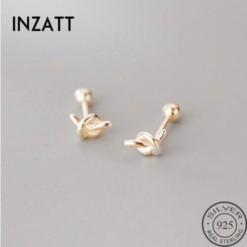 INZATT Real 925 Sterling Silver Minimalist Knot Stud Earrings For Charm Women Birthday Party Fine Jewelry Trendy Accessories