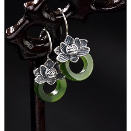 Elegance Natural Jade Earrings Pure 925 Sterling Silver Earrings For Women Top Quality Gemstone Earrings Vintage Jewelry