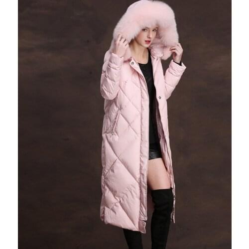 Fox Fur Collar Down Woman Hooded Winter Jacket Women Long Coat Female Korean Pink Jackets Chaqueta Mujer MY3859