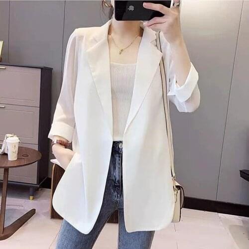Chiffon Small Suit Jacket Female 2021 Summer Korean Version Loose Sunscreen Clothing Long Suit Plus Size Cardigan Suit