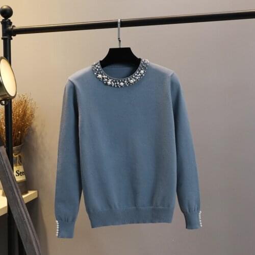 PEONFLY 2021 New Spring Autumn Women Sweaters And Pullovers Long Sleeve Casual Pearl Beading Sweater Knitted Jumpers Sweater
