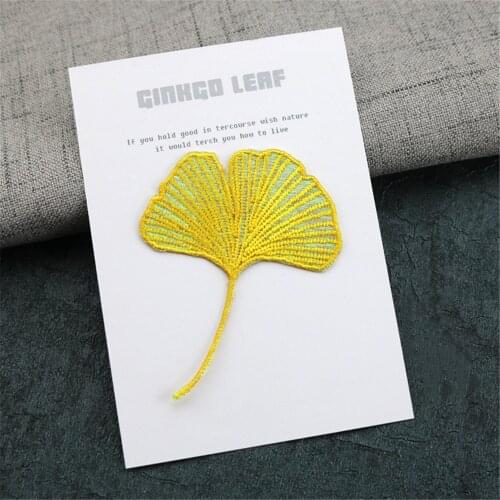 1 Pair Shining Embroidery Ginkgo Leaf Patch Stickers Hand Account Book Cartoon Patches for Clothes Dress Shoes DIY Accessories