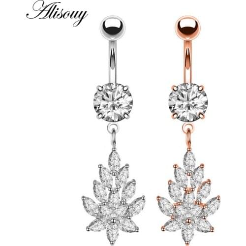 Alisouy 1pc Creative crystal Belly Button Rings color Rose Gold Stainless Steel Navel Body Piercing Jewelry trendy omblingo