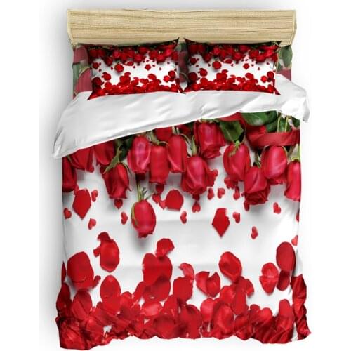 Red Rose Flower Green Leaf Beautiful Duvet Cover Set Warm and Comfortable 2/3/4pcs Bedding Set Bed Sheet Pillowcases Cover Set