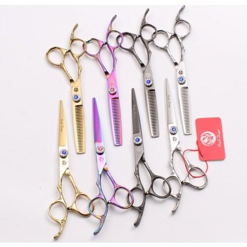 2Pcs 6'' 17.5cm Japan Purple Dragon Barber Scissor Cutting Shears Thinning Scissors Style Tool Left-Hand Human Hair Shears Z8002