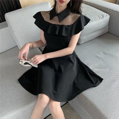 2020 New Fashion Temperament High Waist Lapel Lotus Lace Sexy Womens Party Dress