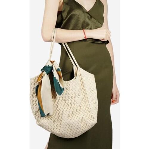 2020 new fashion European and American canvas net bag tote bag casual shoulder bag reusable ladies bag shopping beach bag