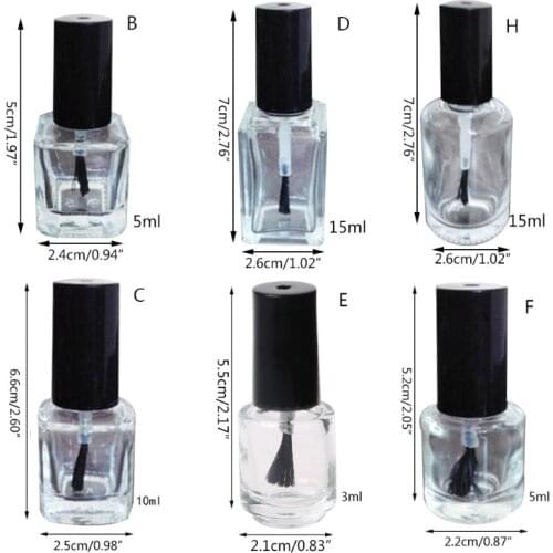 3/5/10/15ml Empty Nail Polish Glass Bottle Clear Portable UV Gel Container Refilled Storage Box Square Round Makeup Tube Brush