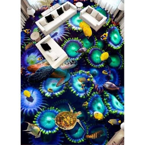 3D Pvc Flooring Custom Wall Sticker The Sea Turtle Aquatic Plant 3D Bathroom Flooring Painting Photo Wallpaper for Walls 3d