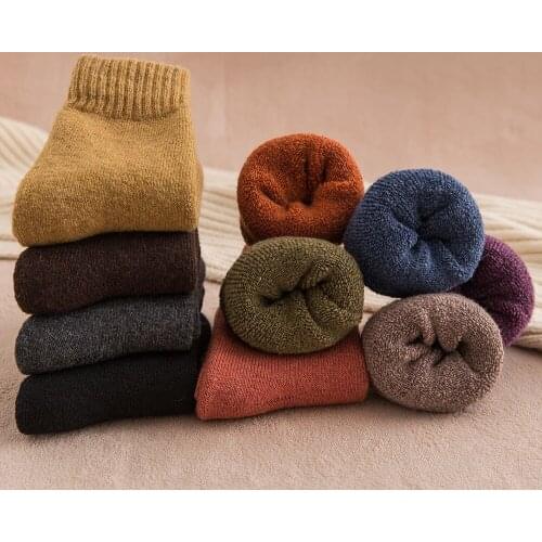 5/10 Pair Winter Womens Thick Warm Solid Color Wool Harajuku Retro Cold Resistant Fashion Casual Cashmere Socks