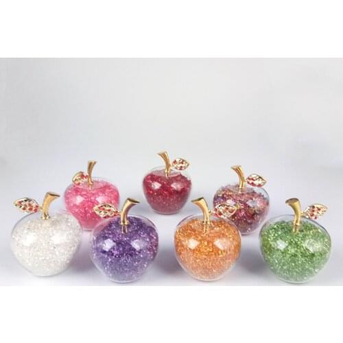 80mm 7 Colors Crystal Glass Apple Paperweight with Diamond Apple Figurine Ornaments Home Decor Table Decoration&Accessories Gift