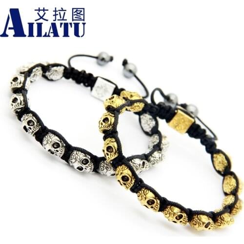 Ailatu Shackle Inner Guilt Skeleton Head Bracelet Exquisite Skull Macrame Mens Bracelet Jewelry