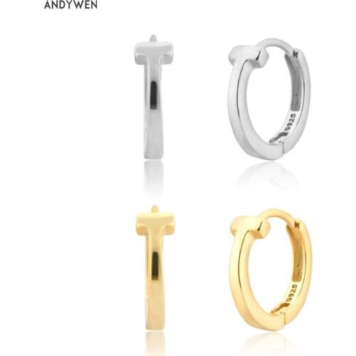ANDYWEN 925 Sterling Silver Gold Plain Hoops Piercing T Luxury Simple Huggies Clips Fine Jewelry 2021 Rock Punk Jewelry