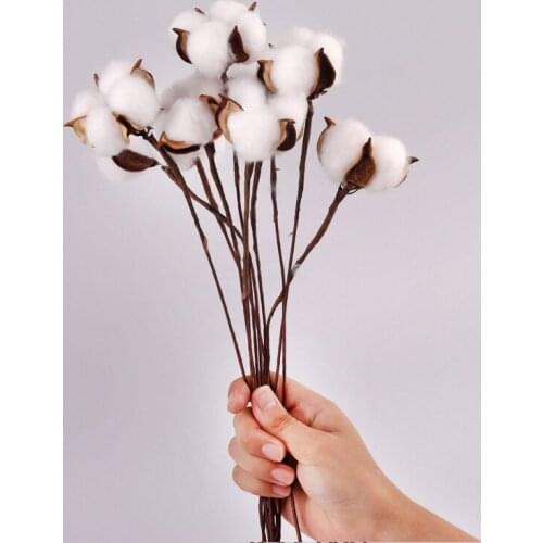 White Dried Cotton Flower Home Decoration Artificial Flower Branch Wedding Bridesmaid Bouquet Decor Fake White Flowers