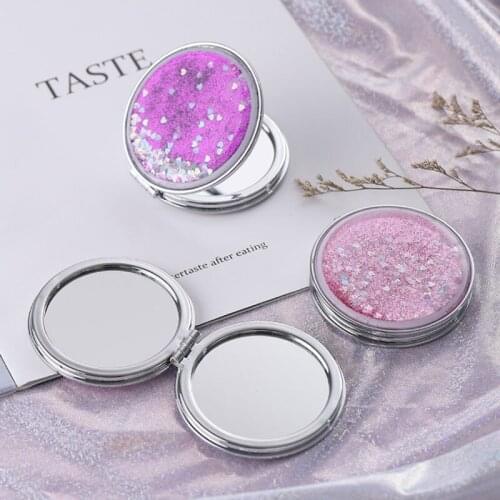 Shiny Quicksand Makeup Mirror Cute Pocket Mirror Makeup Vanity Portable Foldable Vanity Mirror Hand Mirror Compact Mirrors Girls