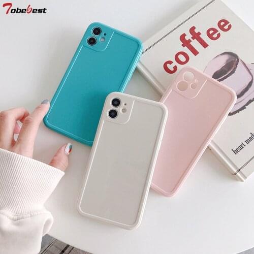 Tobebest Square Straight Edge Shiny IMD Phone Case For iPhone 12 Mini 11 Pro Max XS X XR 8 Plus Solid Color Cover Christmas Gift