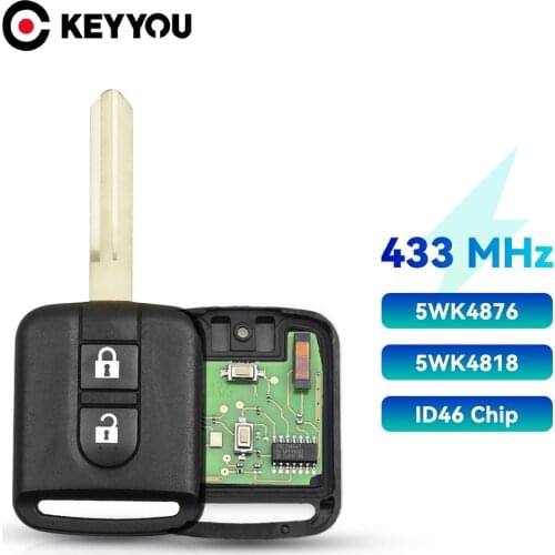 KEYYOU For Nissan Elgrand X-TRAIL Qashqai Navara Micra Note NV200 5WK4 876/ 818 433MHz ID46 Chip Key Fob 2 Button Remote Key