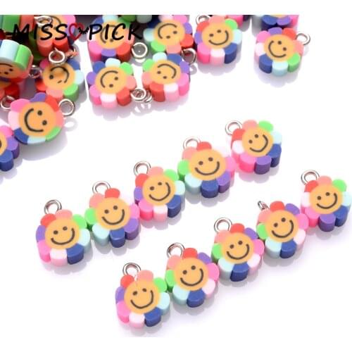30/50/100pcs Sunflower Polymer Clay Loose Spacer Smiley Face Beads for Jewelry Making Bracelet Necklace Earring DIY Accessories