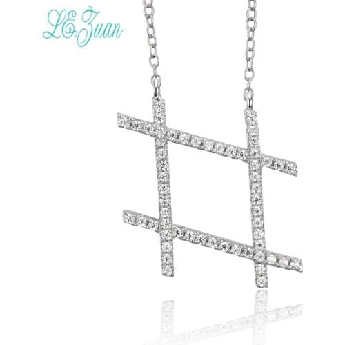 L&zuan Fine Jewelry Pendant Necklace Women Beautiful # Shape S925 Sterling Silver White Gold-Color Cubic Zirconia Stone Bijoux