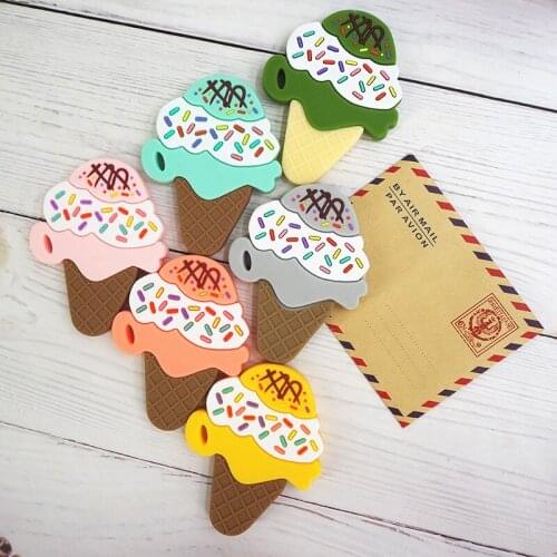 Chenkai 10PCS Silicone Ice Cream Teether Cartoon Bear Teething Food Grade For DIY Chewing Nursing Pacifier Chain Accessories