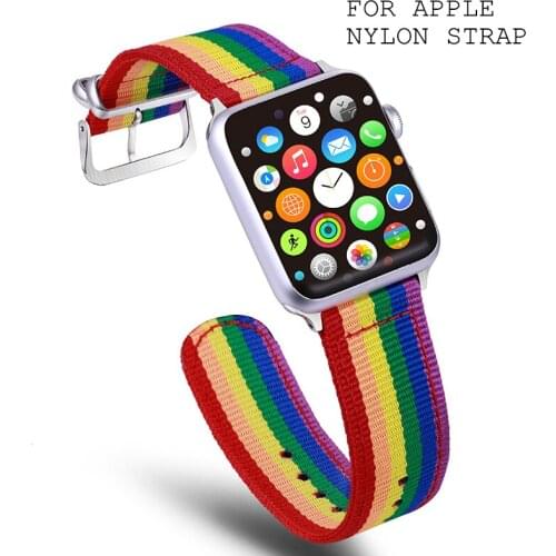 Canvas Rainbow Band For Apple Watch6 5 4 3 2 1 42Mm 38Mm 40Mm 44Mm Nylon Watchband Bracelet Strap For Iwatch Series Accessories