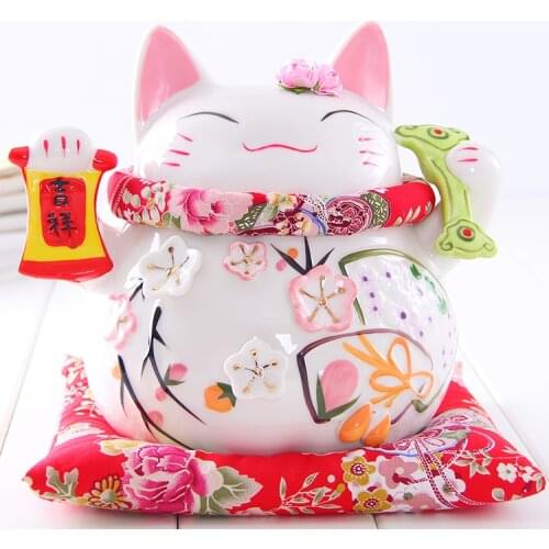 Crafts Arts Home decoration Lucky Cat ornaments large Japanese ceramic piggy piggy bank opened the creative gifts of luck