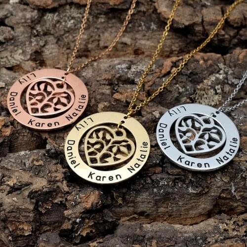 Personalized Family Tree Necklace Children Name Necklace Custom Heart Necklace Gift for Mom Grandmother Mothers Day Gift