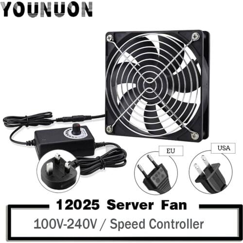 120mm Computer Fan with Speed Controller AC Plug Power Cord 110V 220V to DC 3V - 12V 2A Exhaust Cooling Router Grow Tent Plant