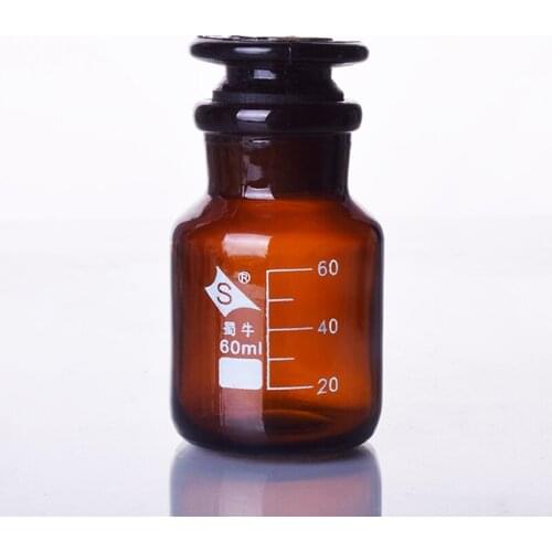 Brown reagent bottle,wide mouth,amber,Brown ordinary glass,Normal glass,Capacity 60ml,Graduation Sample Vials