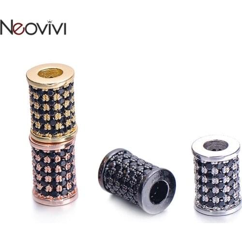 Neovivi Short Tube Beads for Jewelry Making Bracelets Necklaces Beadwork DIY Bead Connector Micro Pave Black Cubic Zirconia