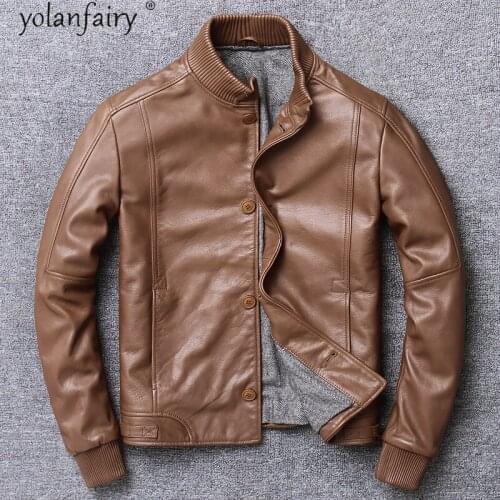Real Cow Leather Jacket Men Vintage Short Fall Genuine Leather Jackets for Men Learher Coats Chaqueta Cuero Hombre 2021 KJ6474