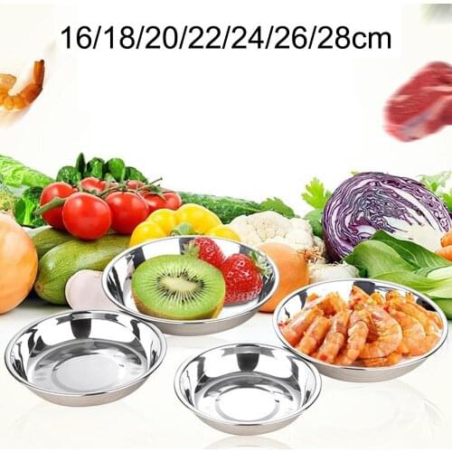 14-28cm Stainless Steel 304 Round Plate Household Cooking Plate Seasoning Barbecue Plate