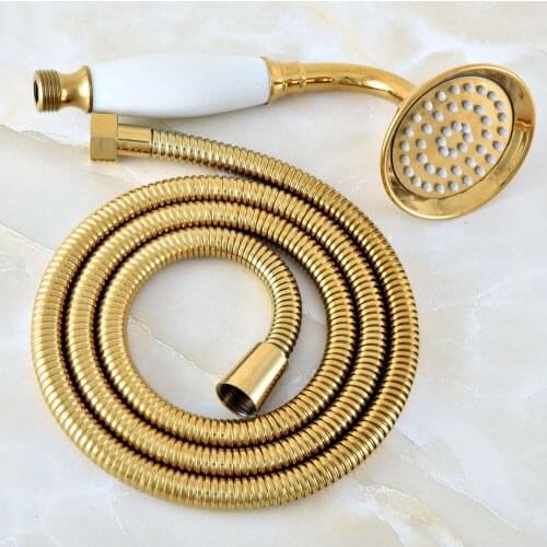 HotelSpa Gold Color Brass 59" Extra Long Flexible Tube Stretchable Hose Pipe & Ceramic Hand Held Spray Shower Head Dhh039