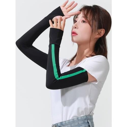 Summer Female Long Ice Silk Driving Glove Arm Sleeve Women UV Sunscreen Sport Climbing Cycling Fingerless Stripe Sun Mitten F11