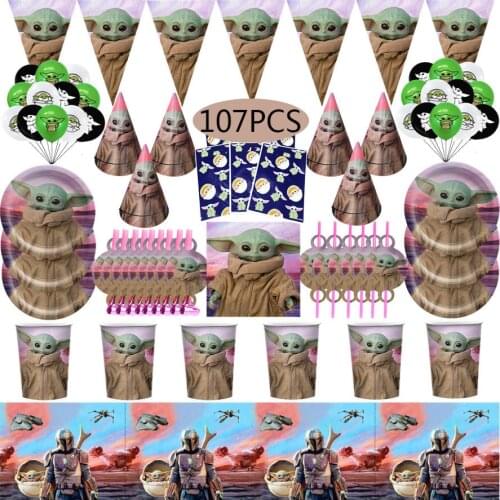 Mandalorian Baby Yoda Theme Party Supplies Disposable Tableware Set Cup Plate Balloons Happy Birthday Kid’s Favorite Decoration