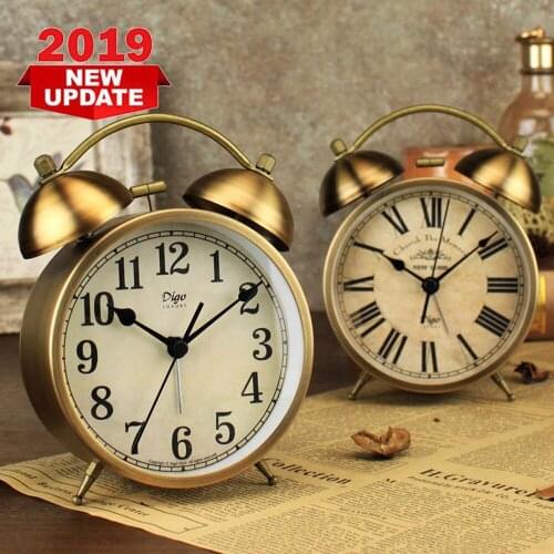 Multifunctional Retro Electric Bell Alarm Clock Creative Roman Numerals Soft Luminous Metal Clock