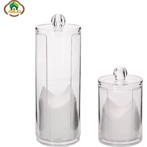 Msjo Cotton Swab Storage Boxes Bins Acrylic Makeup Organizer Round Container Plastic Cotton Swab Storage Box Organizer