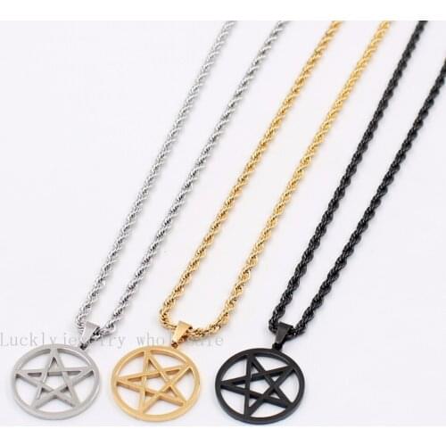 4mm 21.6 inch Rope Chain Stainless Steel Wiccan Pagan Wicca Inverted Pentagram religion Pendant Mens necklace