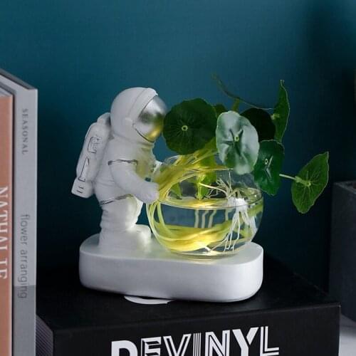 New Glass Vase Resin Ornaments Flower Vases Hydroponics Desktop Decor Vase LED Light Ornaments